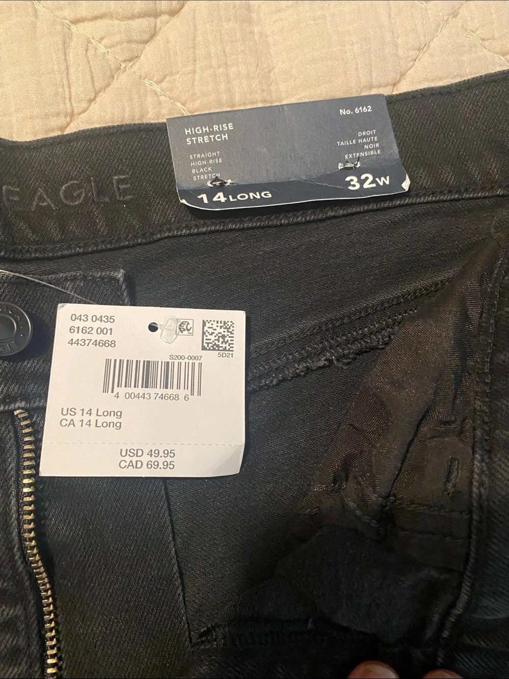 American Eagle Outfitters Black Straight-Leg Jeans high-rise stretch Long